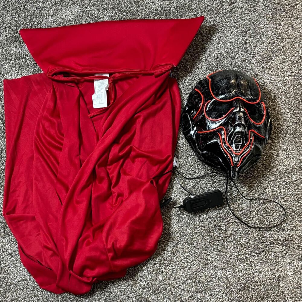 Halloween costume one size adult red dracula cape and lighted mask.